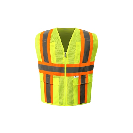 2W International Hi-Vis Economy Safety Vest 5XL Class 2 H Back, , Zipper 6 Pockets RM7048C-2 5XL